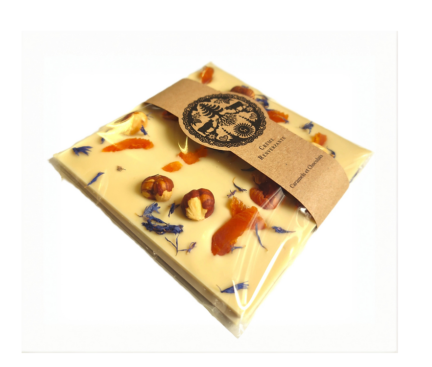 Vegan White Chocolate Bar with Apricot, Hazelnut & Bluebottle Flower